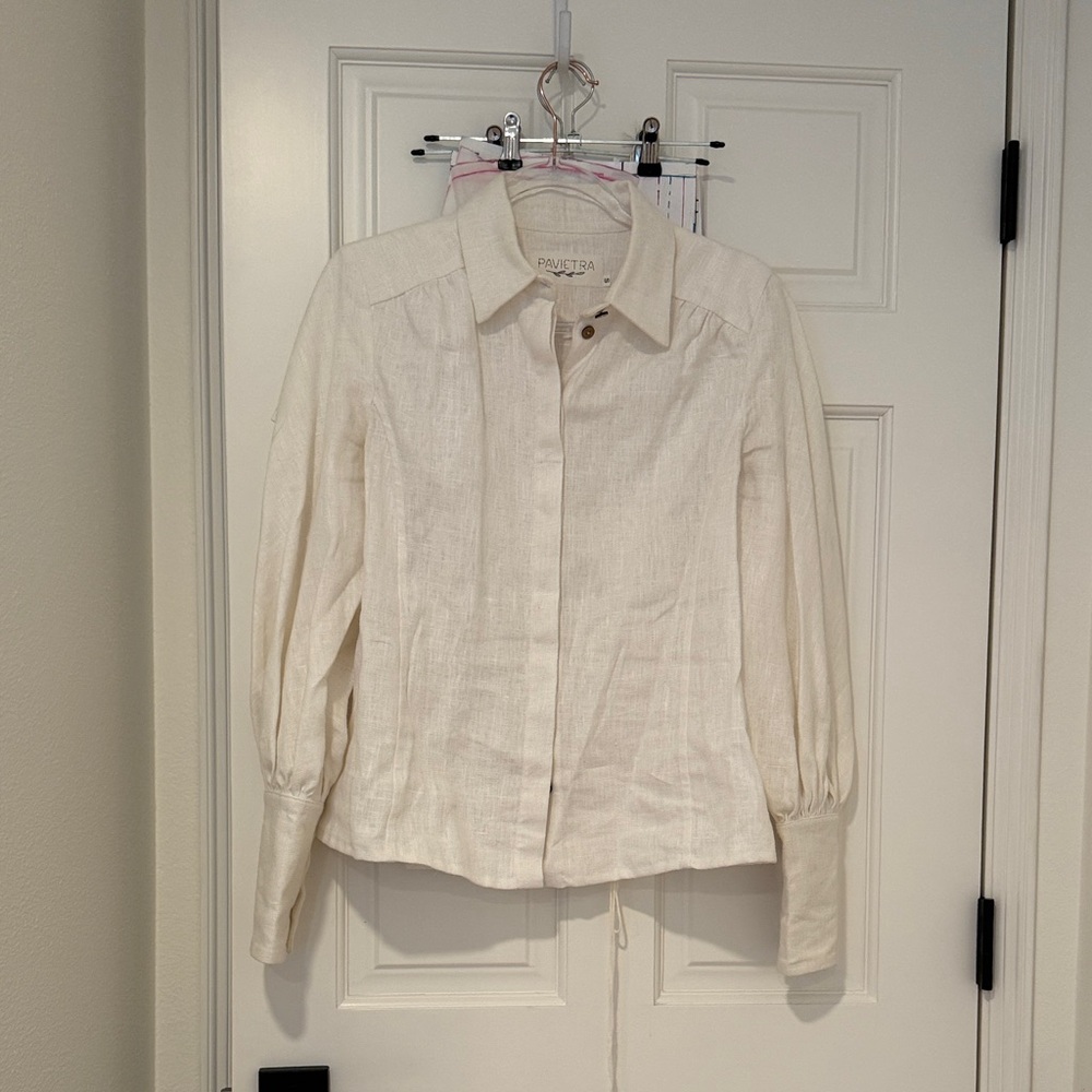100% linen lantern sleeve blouse